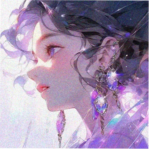 单色动漫头像女生分类封面，长发行星耳饰少女